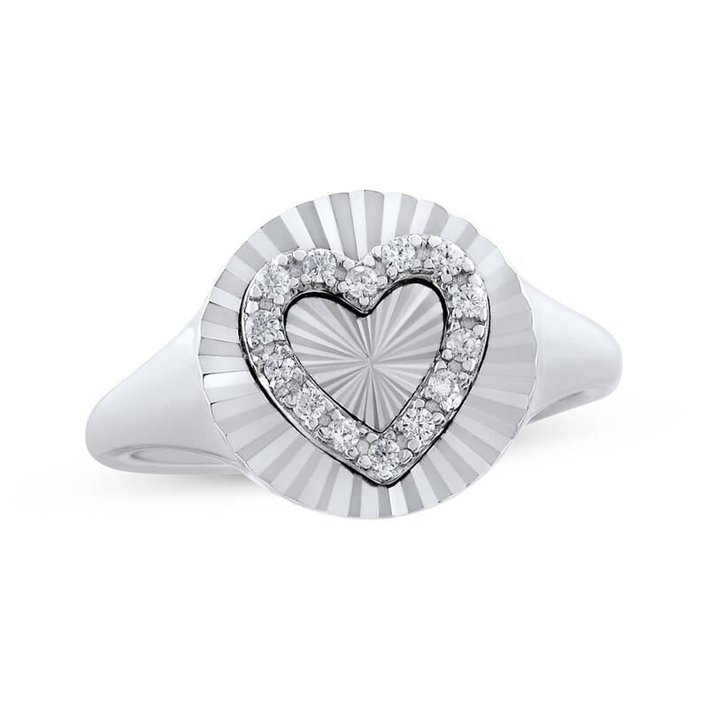 Main Image 1 of Round-Cut Diamond Heart Sunburst Ring 1/10 ct tw Sterling Silver
