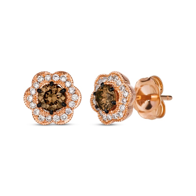 Main Image 1 of Le Vian Chocolate Diamond Flower Stud Earrings 1/2 ct tw 14K Strawberry Gold