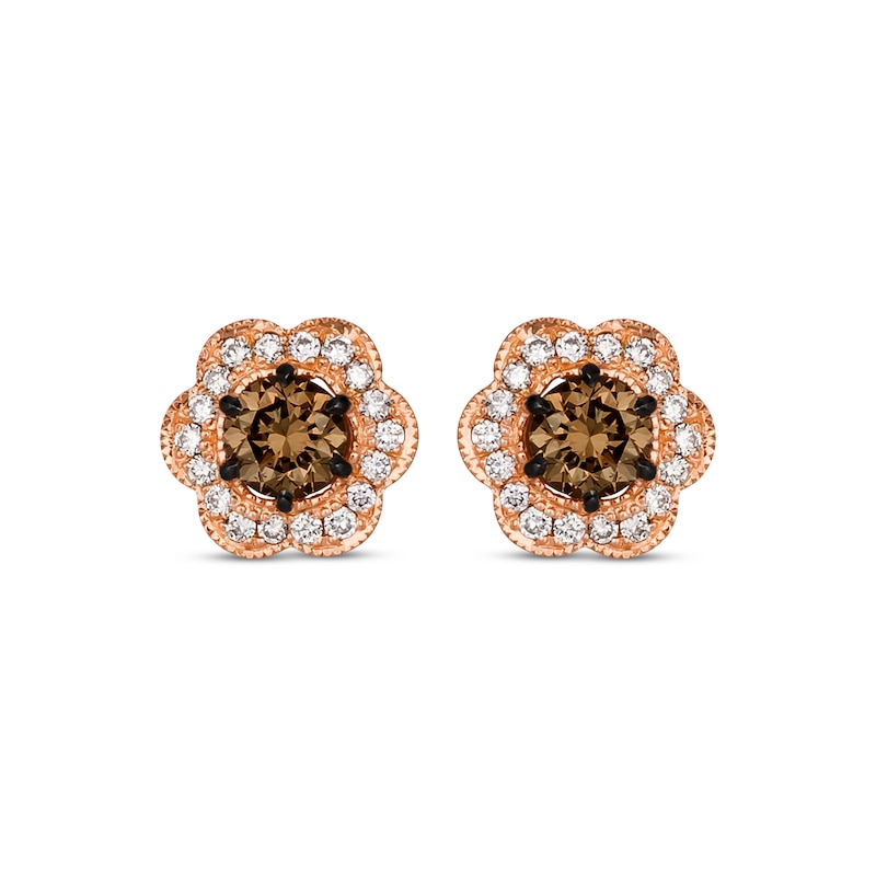 Main Image 2 of Le Vian Chocolate Diamond Flower Stud Earrings 1/2 ct tw 14K Strawberry Gold