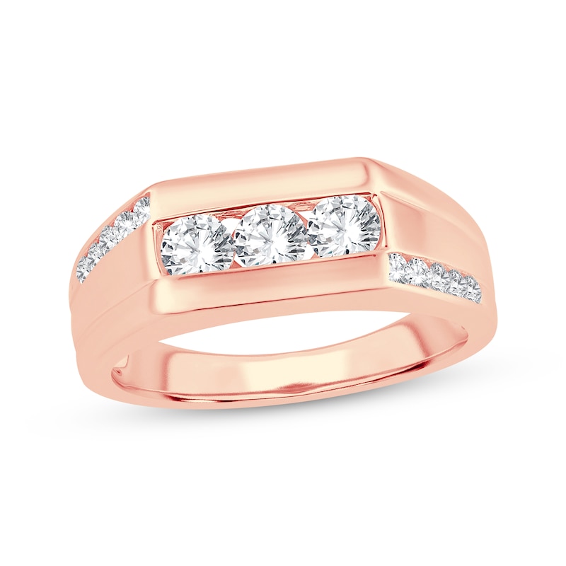 Main Image 1 of Adore Men's Round-Cut Diamond Trio Asymmetric Wedding Band 1 ct tw 10K Rose Gold