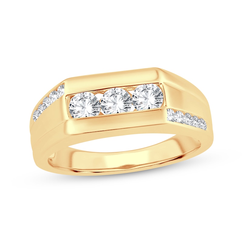 Men's Round-Cut Diamond Trio Asymmetric Wedding Band 1 ct tw 10K Yellow Gold