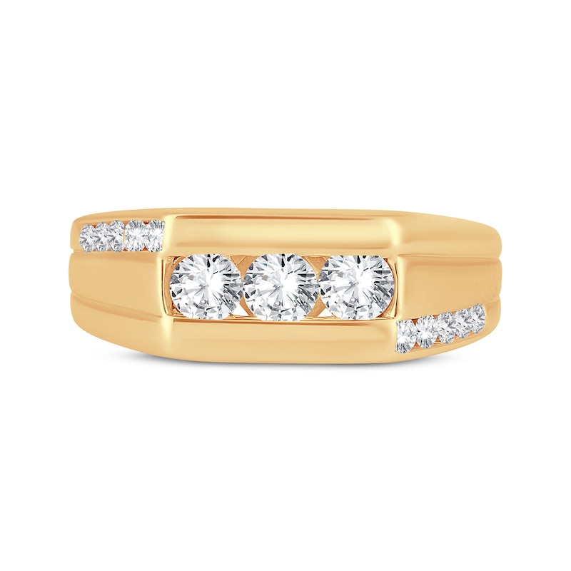 Men's Round-Cut Diamond Trio Asymmetric Wedding Band 1 ct tw 10K Yellow Gold