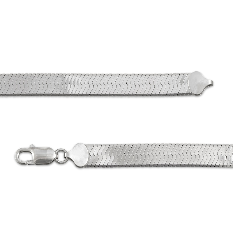 Main Image 3 of Diamond-Cut Herringbone Chain Necklace 9mm Solid Sterling Silver 20"