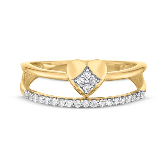 Diamond Inset Heart Two-Row Ring 1/5 ct tw 10K Yellow Gold