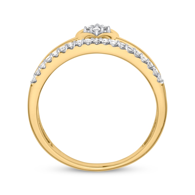 Diamond Inset Heart Two-Row Ring 1/5 ct tw 10K Yellow Gold