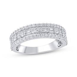 Adore Baguette & Round-Cut Diamond Three-Row Anniversary Ring 1 ct tw 14K White Gold