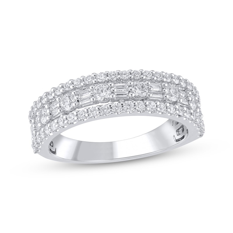 Main Image 1 of Adore Baguette & Round-Cut Diamond Three-Row Anniversary Ring 1 ct tw 14K White Gold