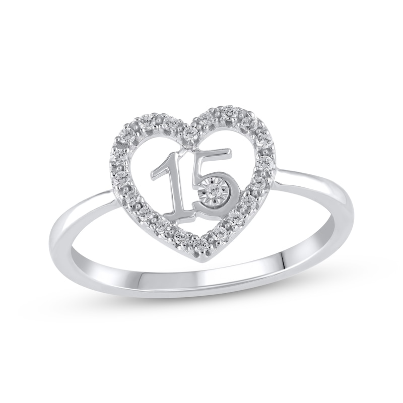 Diamond Quinceañera Heart Ring 1/10 ct tw 10K White Gold