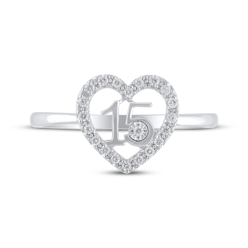 Diamond Quinceañera Heart Ring 1/10 ct tw 10K White Gold