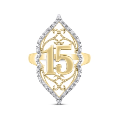 Diamond Quinceañera Arabesque Frame Ring 1/10 ct tw 10K Yellow 