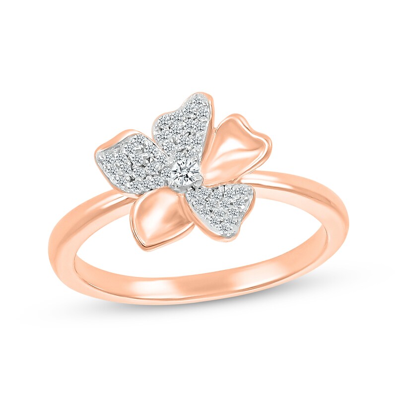 Main Image 1 of Diamond Flower Ring 1/6 ct tw 10K Rose Gold