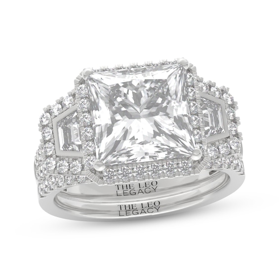 THE LEO Legacy Lab-Grown Diamond Princess-Cut Halo Bridal Set 5 ct tw 14K White Gold