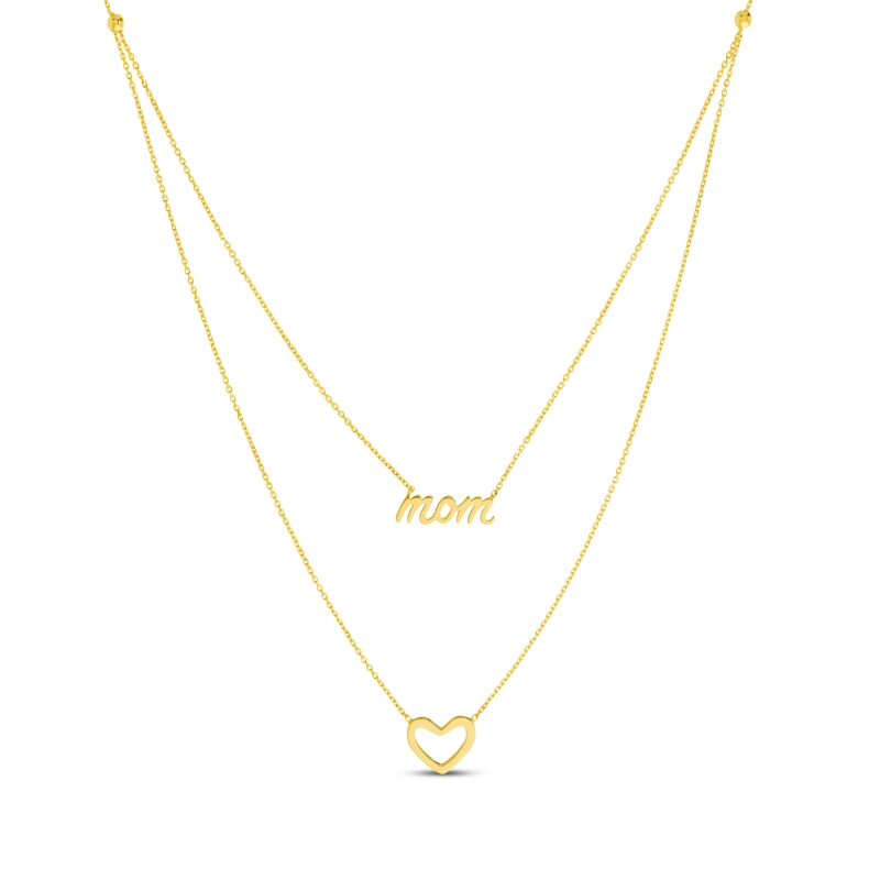 Main Image 1 of Layered "Mom" Heart Necklace 14K Yellow Gold 18"