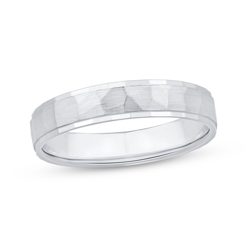 Main Image 1 of Adore Hammered Wedding Band 10K White Gold 4.4mm