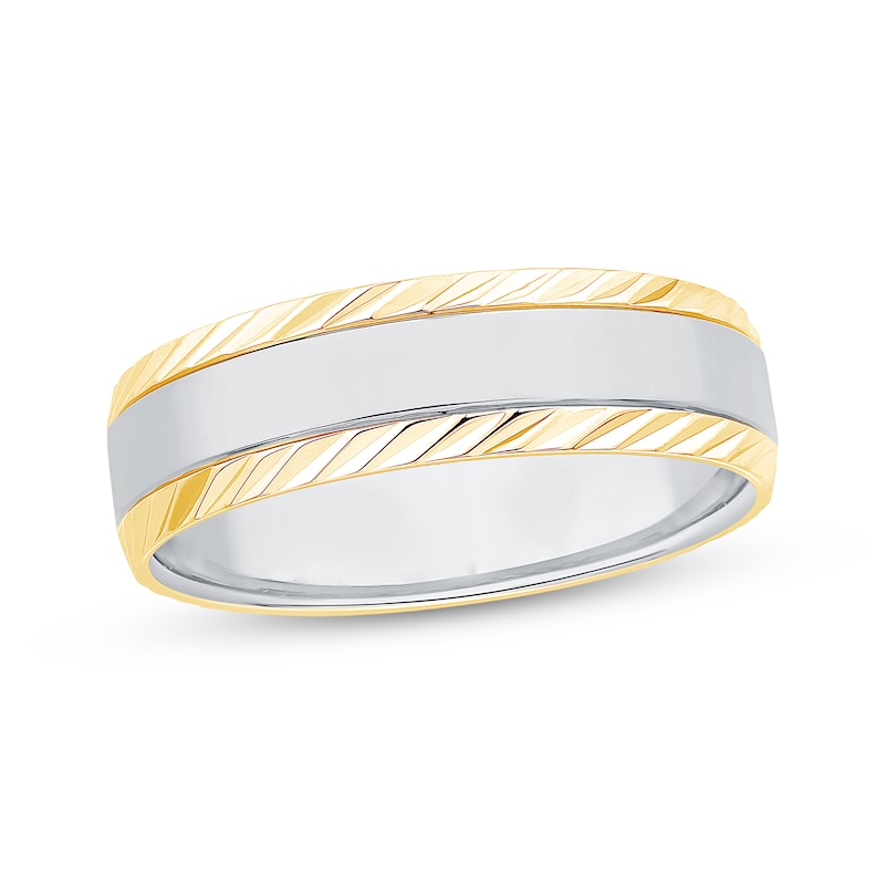 Main Image 1 of Adore Engraved Edge Wedding Band 10K White Two-Tone 6.1mm