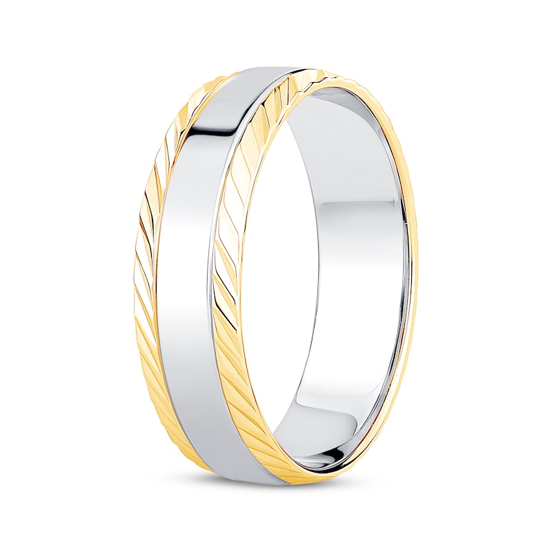 Main Image 2 of Adore Engraved Edge Wedding Band 10K White Two-Tone 6.1mm
