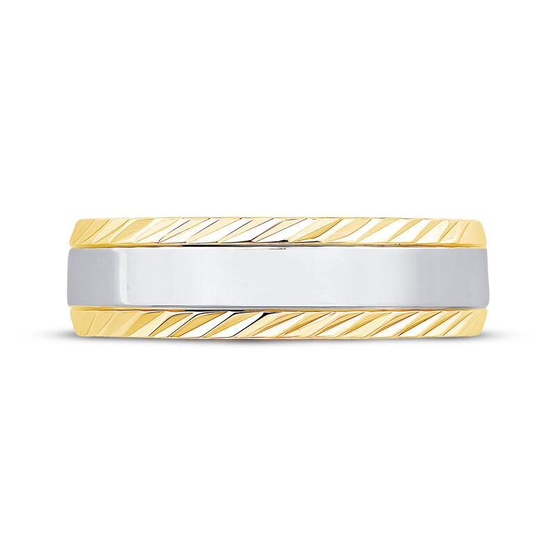 Main Image 3 of Adore Engraved Edge Wedding Band 10K White Two-Tone 6.1mm