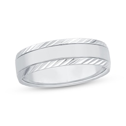 Adore Engraved Edge Wedding Band 10K White Gold 6.1mm