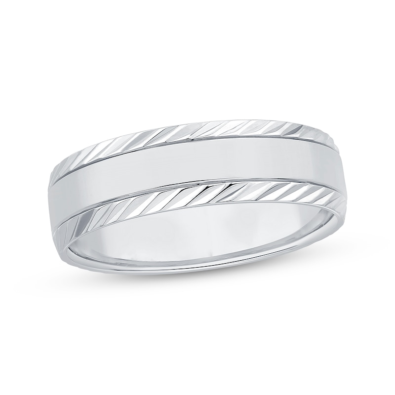 Main Image 1 of Adore Engraved Edge Wedding Band 10K White Gold 6.1mm