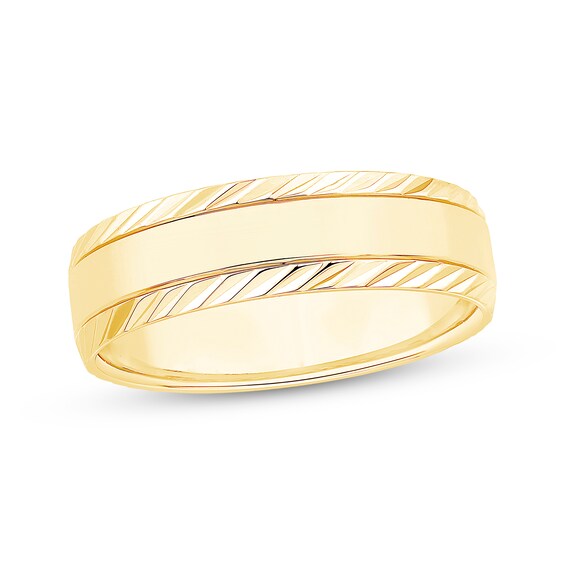 Adore Engraved Edge Wedding Band 10K Yellow Gold 6.1mm