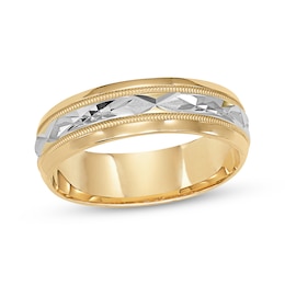 Adore Carved Wedding Band 10K Two-Tone Gold 6mm
