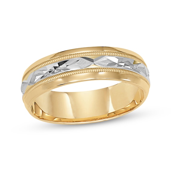Adore Carved Wedding Band 10K Two-Tone Gold 6mm