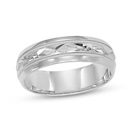Adore Carved Wedding Band 10K White Gold 6mm