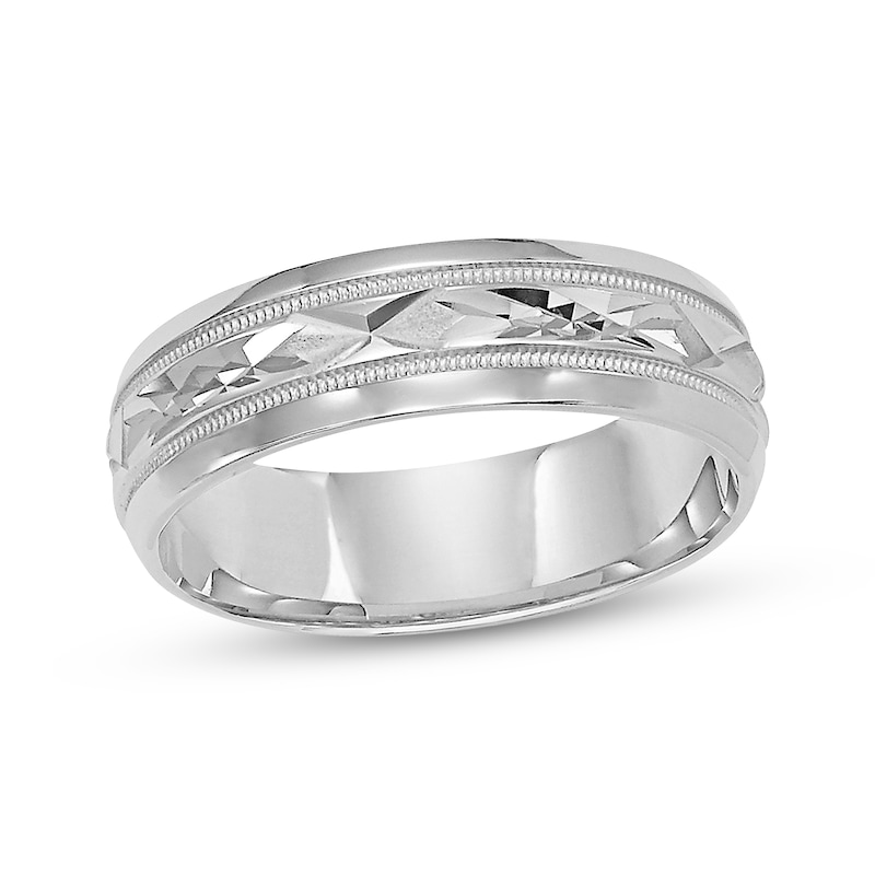 Main Image 1 of Adore Carved Wedding Band 10K White Gold 6mm