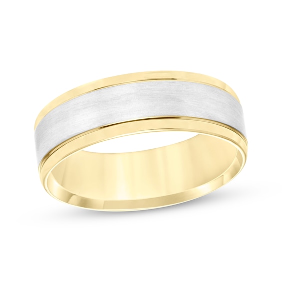 Adore Brushed Center Wedding Band 10K Two-Tone Gold 7mm
