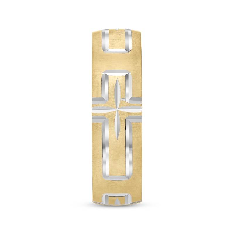 Main Image 2 of Engraved Cross Wedding Band 10K Yellow Gold 6mm