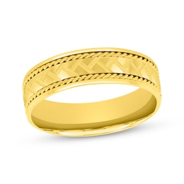 Adore Patterned & Rope-Edged Wedding Band 10K Yellow Gold 6mm