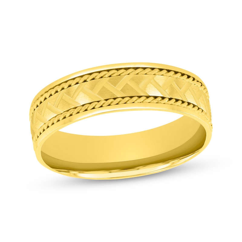 Main Image 1 of Adore Patterned & Rope-Edged Wedding Band 10K Yellow Gold 6mm