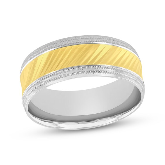 Diagonal Pattern Wedding Band 10K Two-Tone Gold 8mm