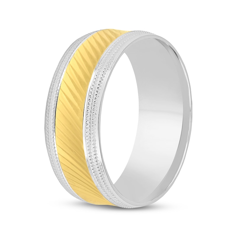 Main Image 2 of Adore Diagonal Pattern Wedding Band 10K Two-Tone Gold 8mm