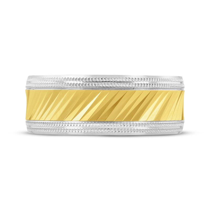 Main Image 3 of Adore Diagonal Pattern Wedding Band 10K Two-Tone Gold 8mm