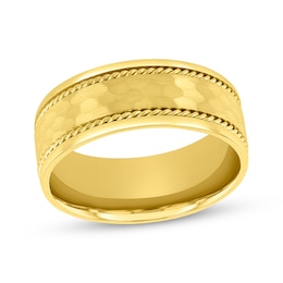 Adore Hammered & Rope-Edged Wedding Band 10K Yellow Gold 8mm