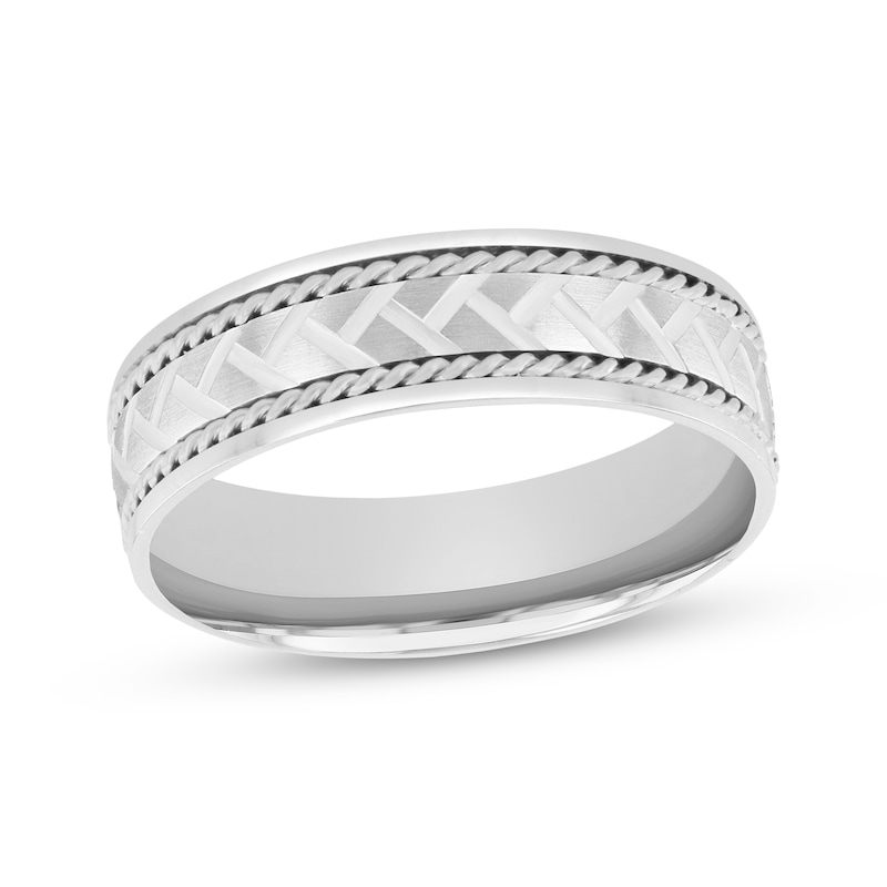 Main Image 1 of Adore Patterned & Rope-Edged Wedding Band 10K White Gold 6mm