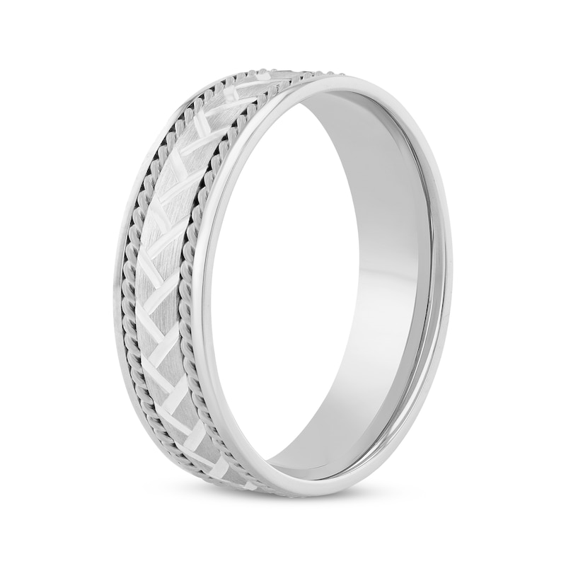 Main Image 2 of Adore Patterned & Rope-Edged Wedding Band 10K White Gold 6mm
