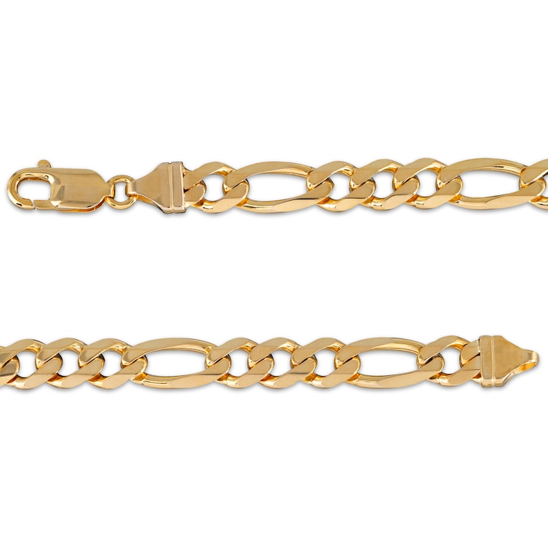 Main Image 3 of Solid Diamond-Cut Figaro Chain Bracelet 7.8mm 10K Yellow Gold 8.5&quot;