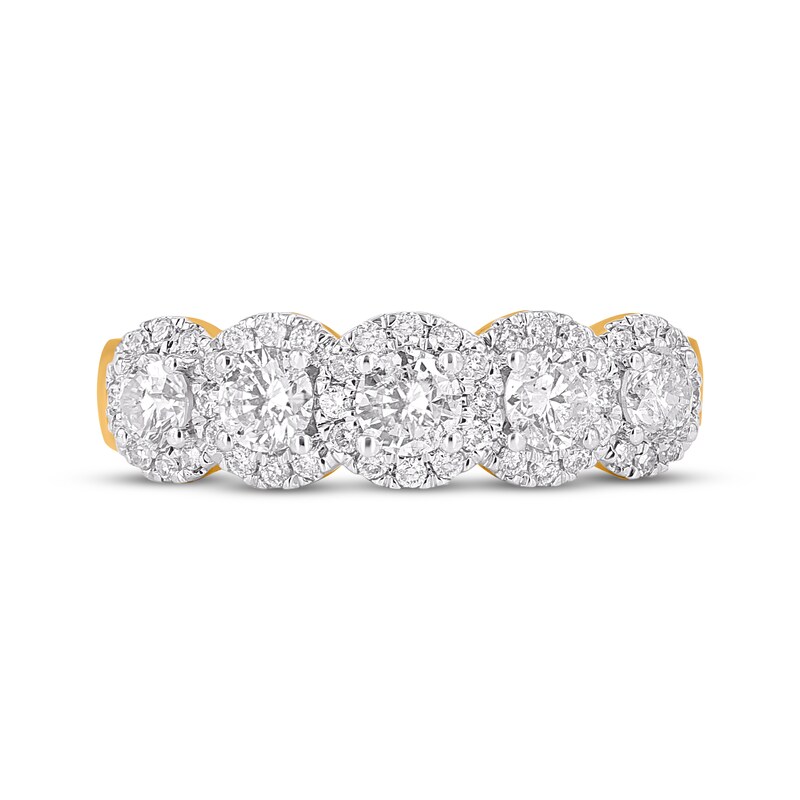 Main Image 3 of Diamond Five-Stone Halo Ring 1 ct tw 14K Yellow Gold