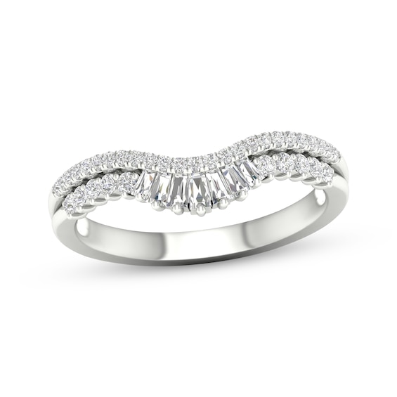Baguette & Round-Cut Diamond Contour Anniversary Ring 1/3 ct tw 14K White Gold