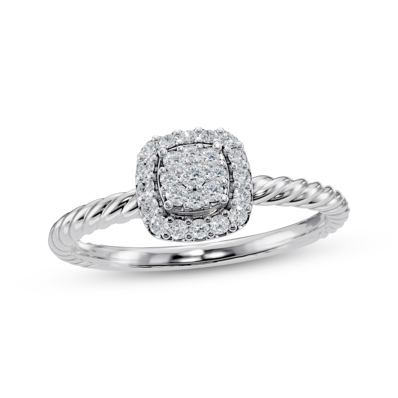 Main Image 1 of Multi-Diamond Cushion Halo Twist Promise Ring 1/6 ct tw 10K White Gold