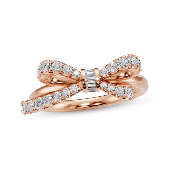 Baguette & Round-Cut Diamond Bow Ring 1/2 ct tw 10K Rose Gold
