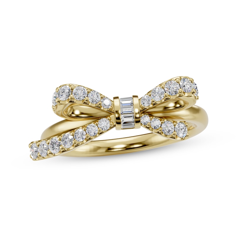 Main Image 1 of Baguette & Round-Cut Diamond Bow Ring 1/2 ct tw 10K Yellow Gold