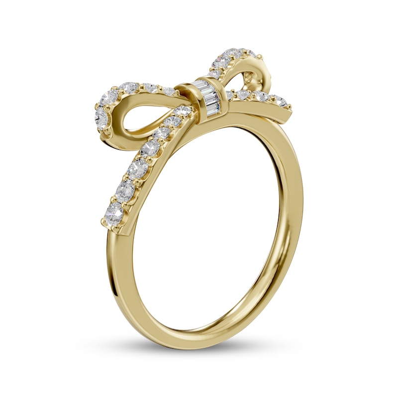 Main Image 2 of Baguette & Round-Cut Diamond Bow Ring 1/2 ct tw 10K Yellow Gold