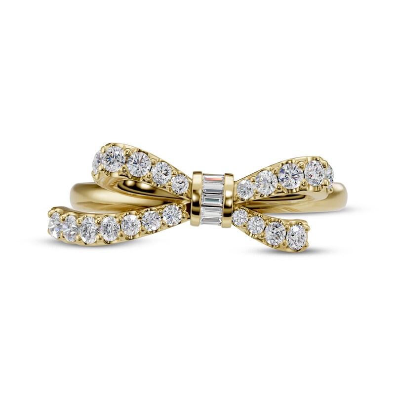 Main Image 3 of Baguette & Round-Cut Diamond Bow Ring 1/2 ct tw 10K Yellow Gold