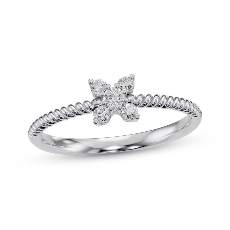 Main Image 1 of Diamond Five-Stone Flower Ring 1/8 ct tw 10K White Gold