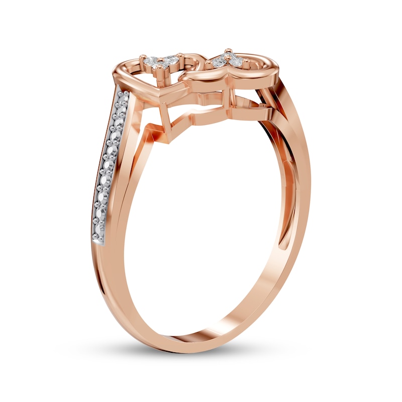 Main Image 2 of Diamond Linked Hearts Ring 1/20 ct tw 10K Rose Gold