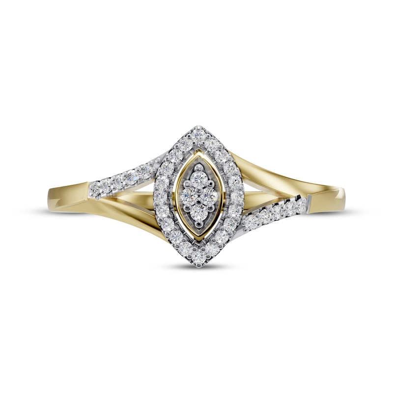 Main Image 3 of Multi-Diamond Marquise-Shaped Frame Ring 1/8 ct tw 10K Yellow Gold