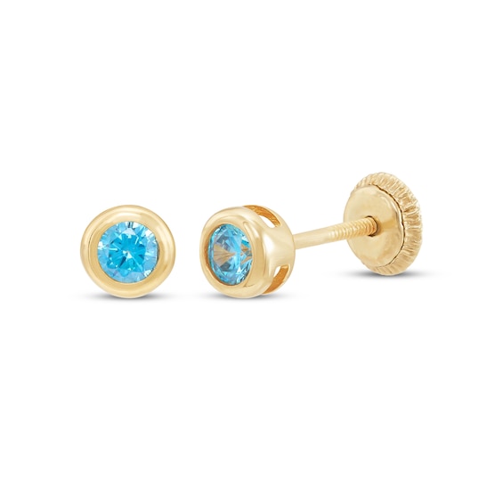 Children's Blue Cubic Zirconia Bezel-Set Stud Earrings 14K Yellow Gold